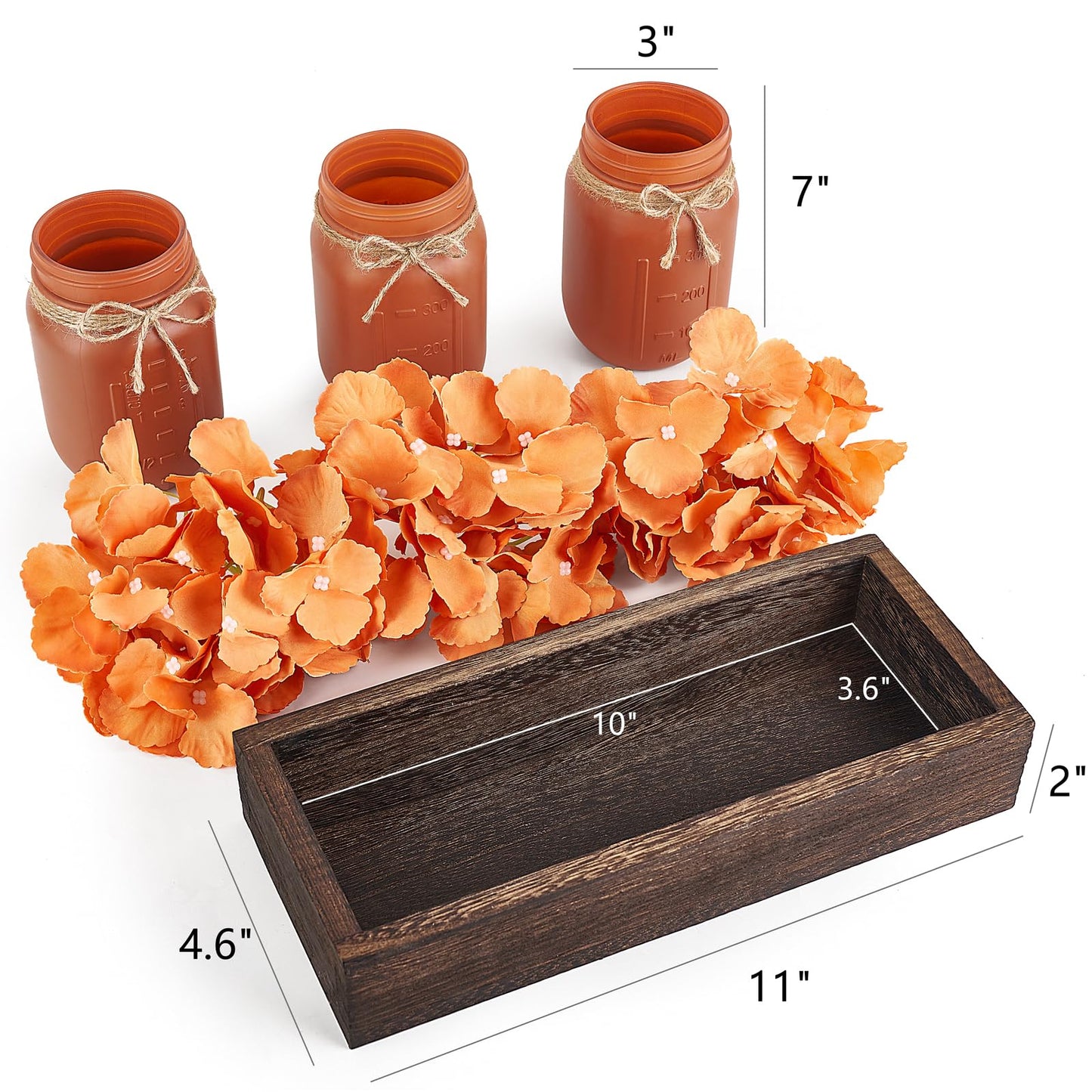 Mkono Mason Jar Centerpiece Table Decor For Dining Room Farmhouse Wood Tray With 3 Painted Jars Flowers Summer Decoration For Coffee Table Kitchen Living Room Wedding