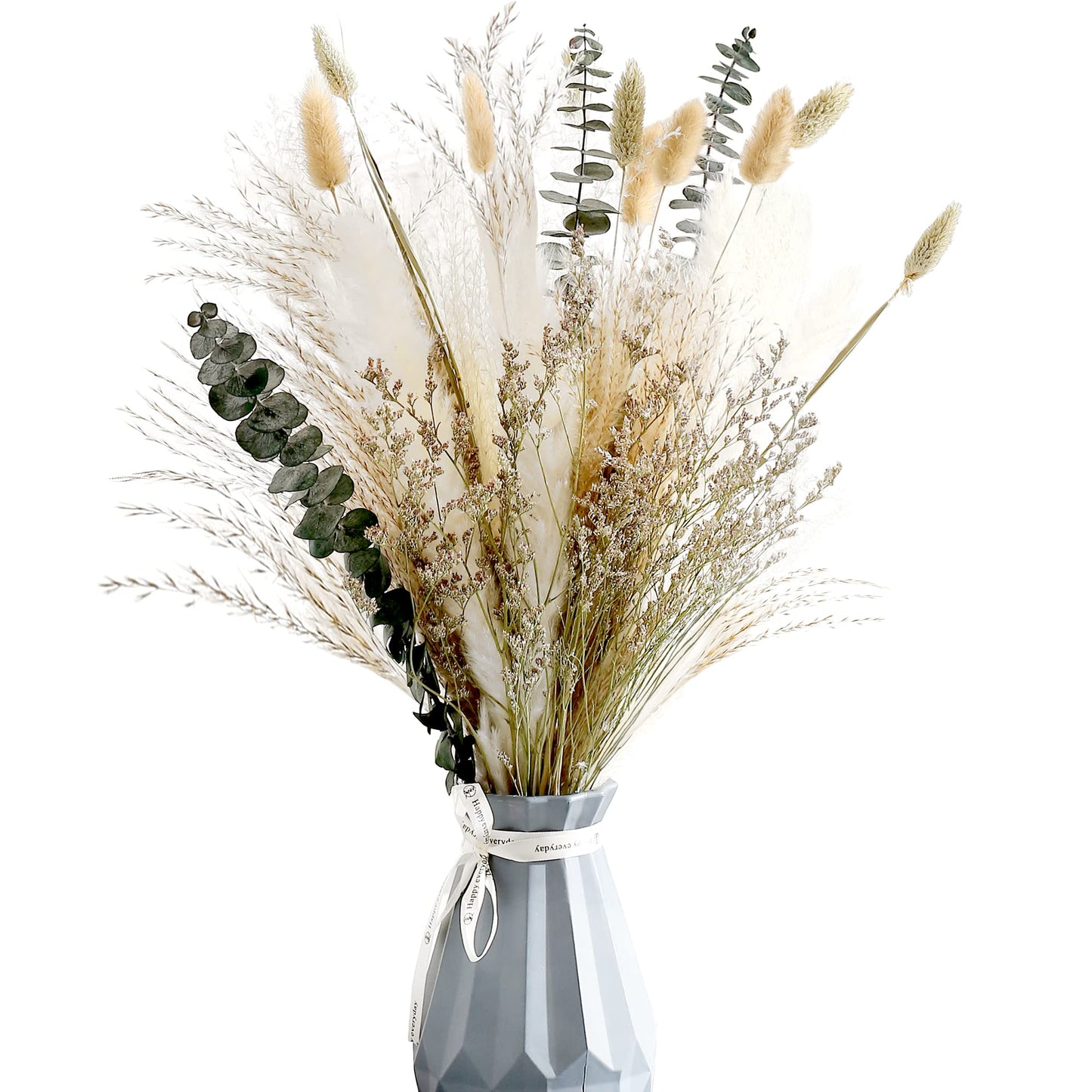 Musunny Natural Dried Flower Bouquet,17" Dried Flowers for Vase,Dried Floral Arrangements for Home Décor Indoor with Pampas(Green)