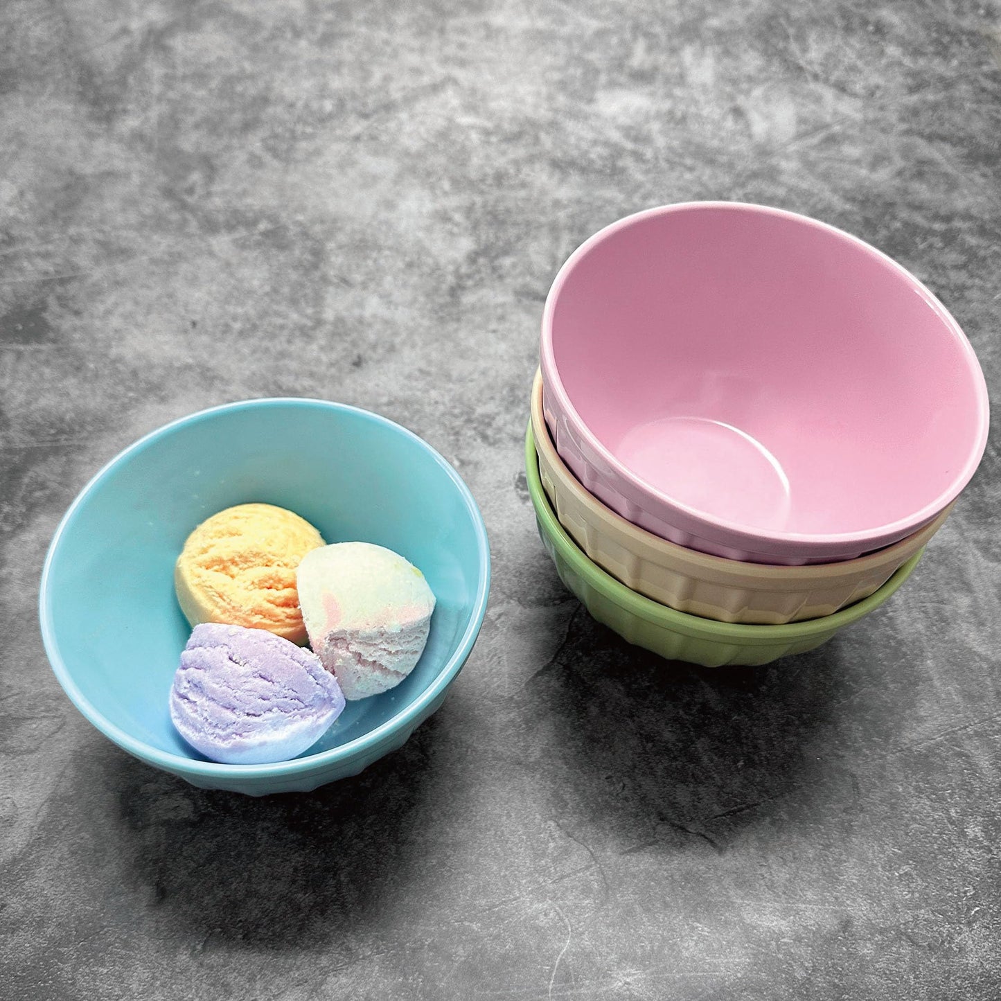 Supreme Housewares Round Ribbed Dessert Bowls, Melamine Ice Cream Bowls, Small Prep Bowls, Durable and BPA-Free, for Dipping Sauce, Ice Cream, and Side Dishes, Pastel Colors, 4.75 Inch, Set of 4