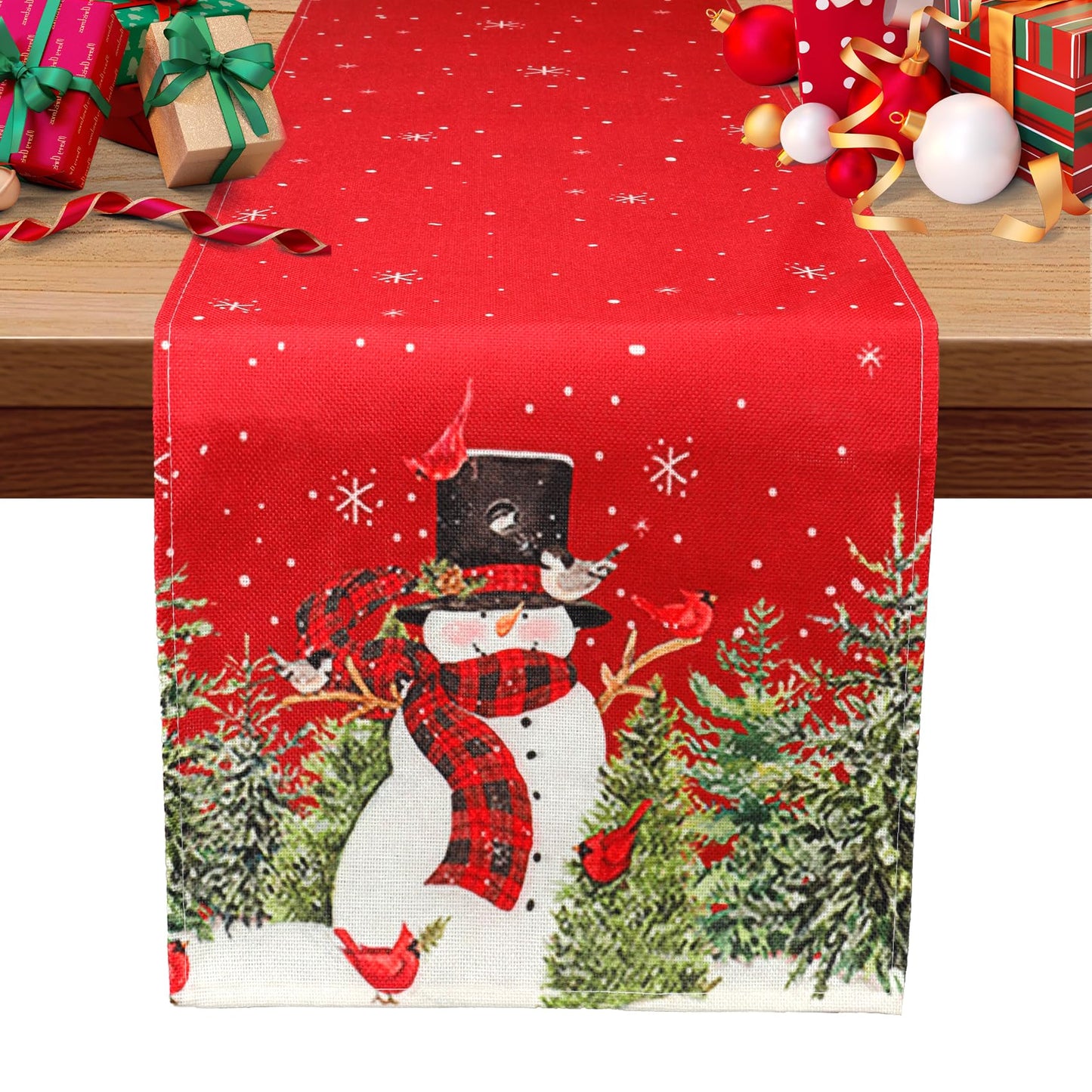 Christmas Table Runner, Christmas Decorations, Christmas Table Runners for Table, Snowman Trees Snowflakes Winter Table Runner Christmas Table Decorations for Christmas Holiday Home Decor, 13x72 Inch