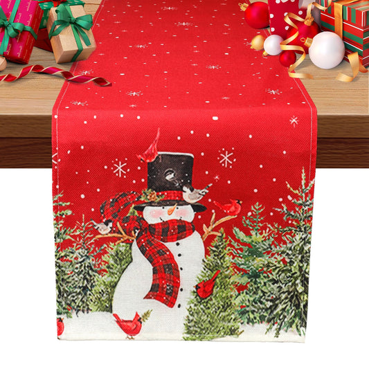 Christmas Table Runner, Christmas Decorations, Christmas Table Runners for Table, Snowman Trees Snowflakes Winter Table Runner Christmas Table Decorations for Christmas Holiday Home Decor, 13x72 Inch