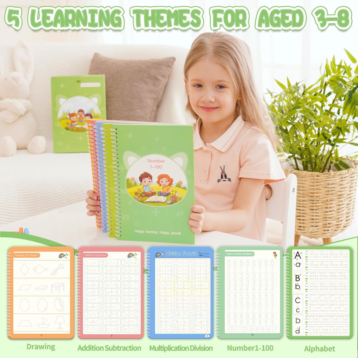 Reusable Grooved Handwriting Workbooks,Magic Copybook,Magic Writing Practice copy books, to help children improve their handwriting ink Practice Age 3-8 Calligraphy for kids(Character edition)