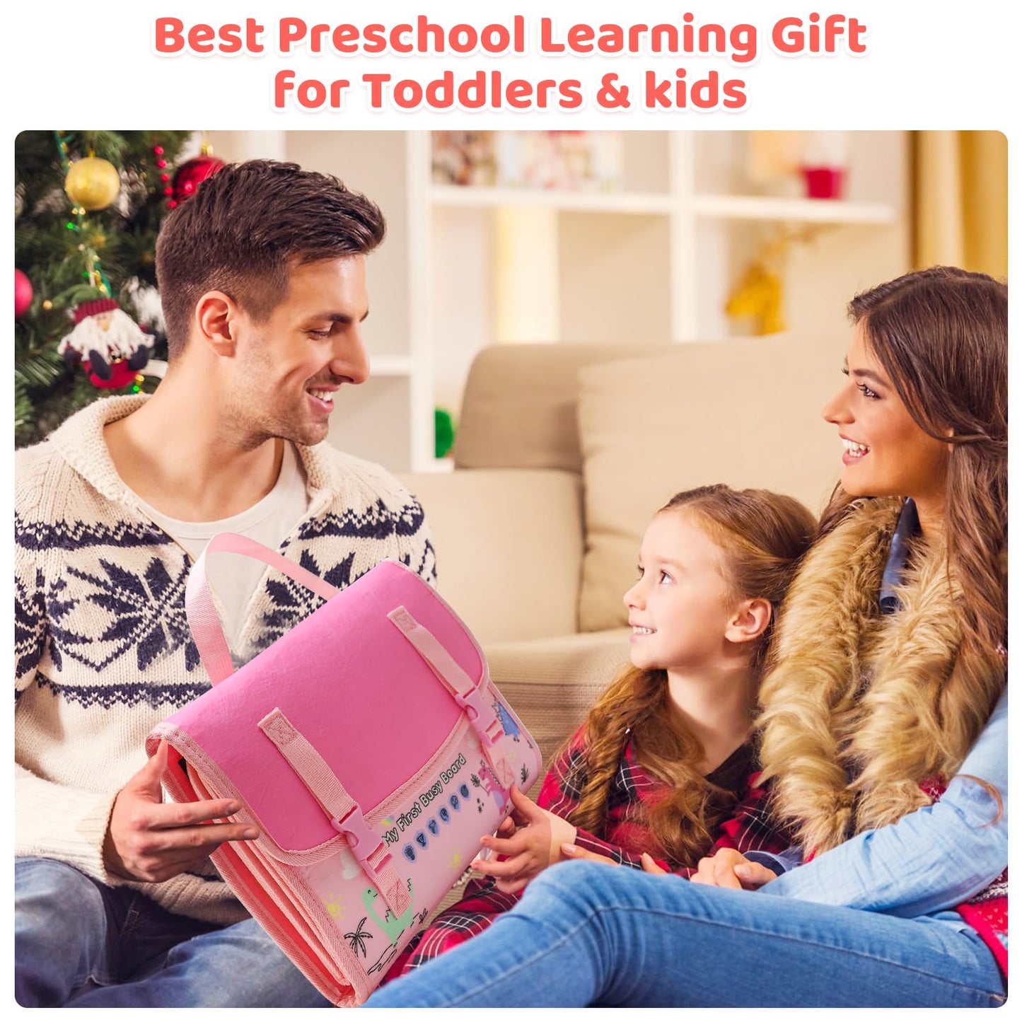 CHUAWANLY Busy Board Montessori Toys for Toddler,Busy Book - Sensory Preschool Learning Activities Educational Toys with Fine Motor Skills,Gift for Boys Girls,Travel Essentials for Plane Car (Pink)