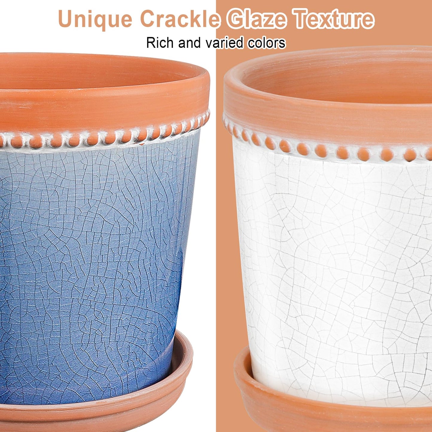 KERUITA 8 Inch Ceramic Plant Pot with Drainage and Saucer – Crackle Glaze White, Large House Plant Pot, Planters for Indoor Plants, Pots for Indoor Plants, Decorative Ceramic Pot for Home & Office