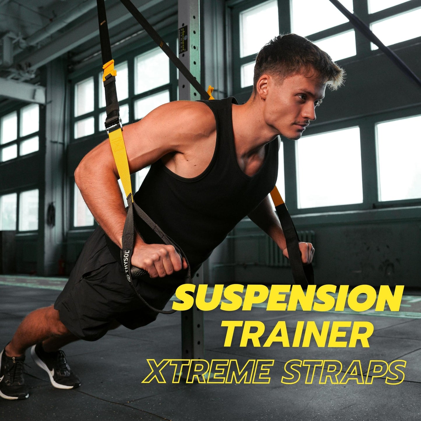 THYSOL® Resistance Trainer Pro Xtreme Straps Army | Sling Trainer Set with Adjustable Door Anchor | Fitness Home Workouts - Suitable for Travelling & for Training Indoor & Outdoor (Yellow)