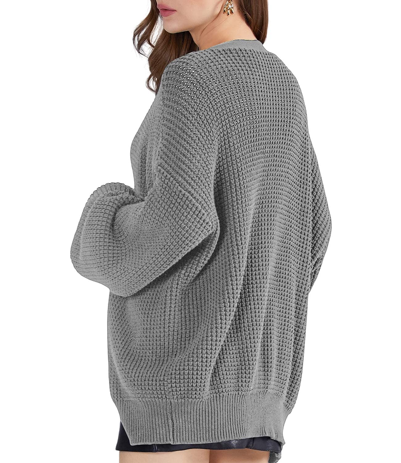 QUALFORT Women's Cardigan Sweaters for Women 100% Cotton Button-Down Long Sleeve Oversized Knit Coatigan Jackets Heathergrey X-Large