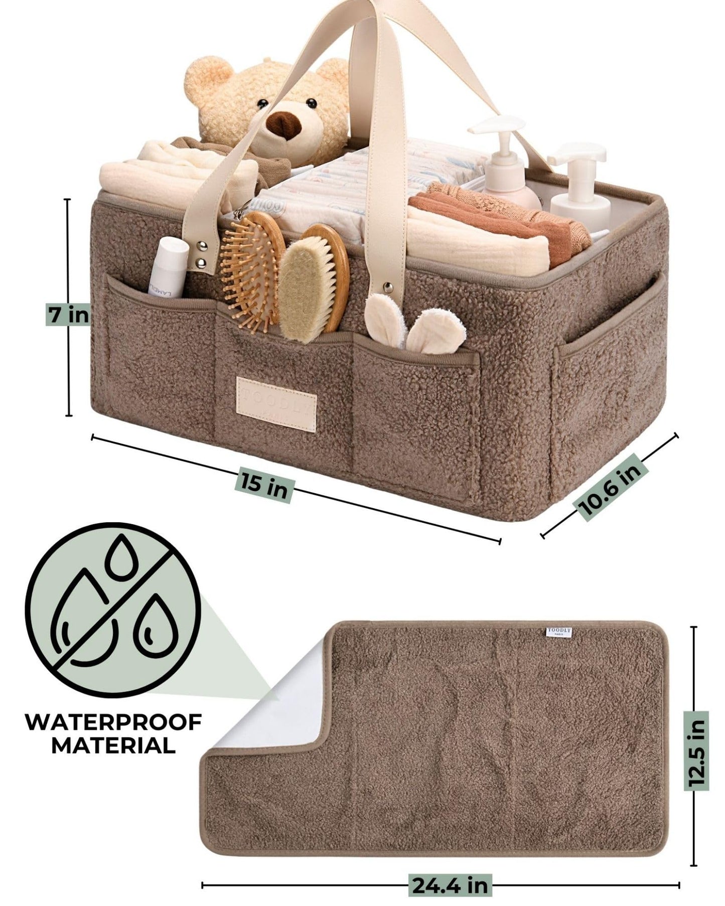 Baby Diaper Caddy Organizer with Portable Changing Mat - Teddy Fleece Nursery Storage Basket for Changing Table & Newborn Essentials – Baby Shower Gifts and Registry Must-Haves