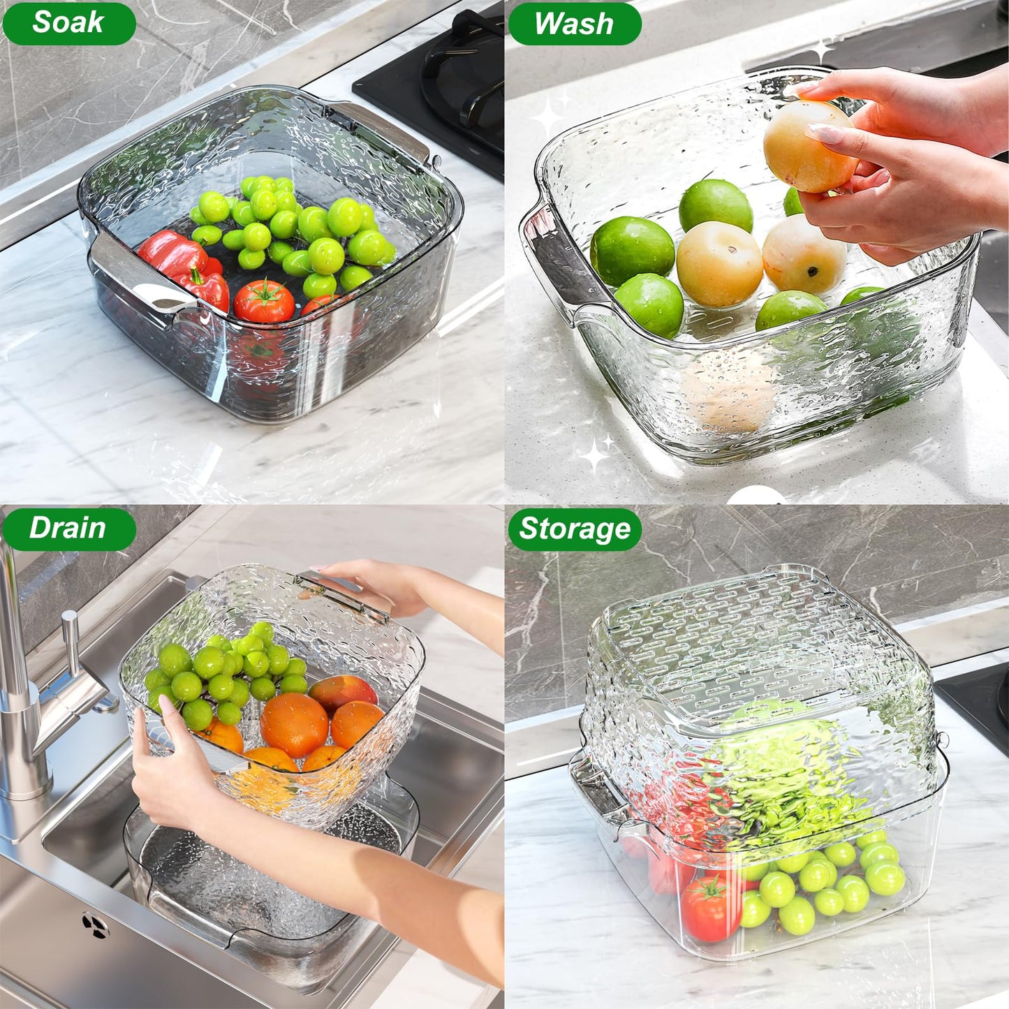 Taiuloo 6-Piece Colander Strainer Bowl Set, BPA-Free Plastic Fruit & Vegetable Washing Basket, Kitchen Colanders & Mixing Bowls for Pasta Berry Salad, 2/3.5/7QT