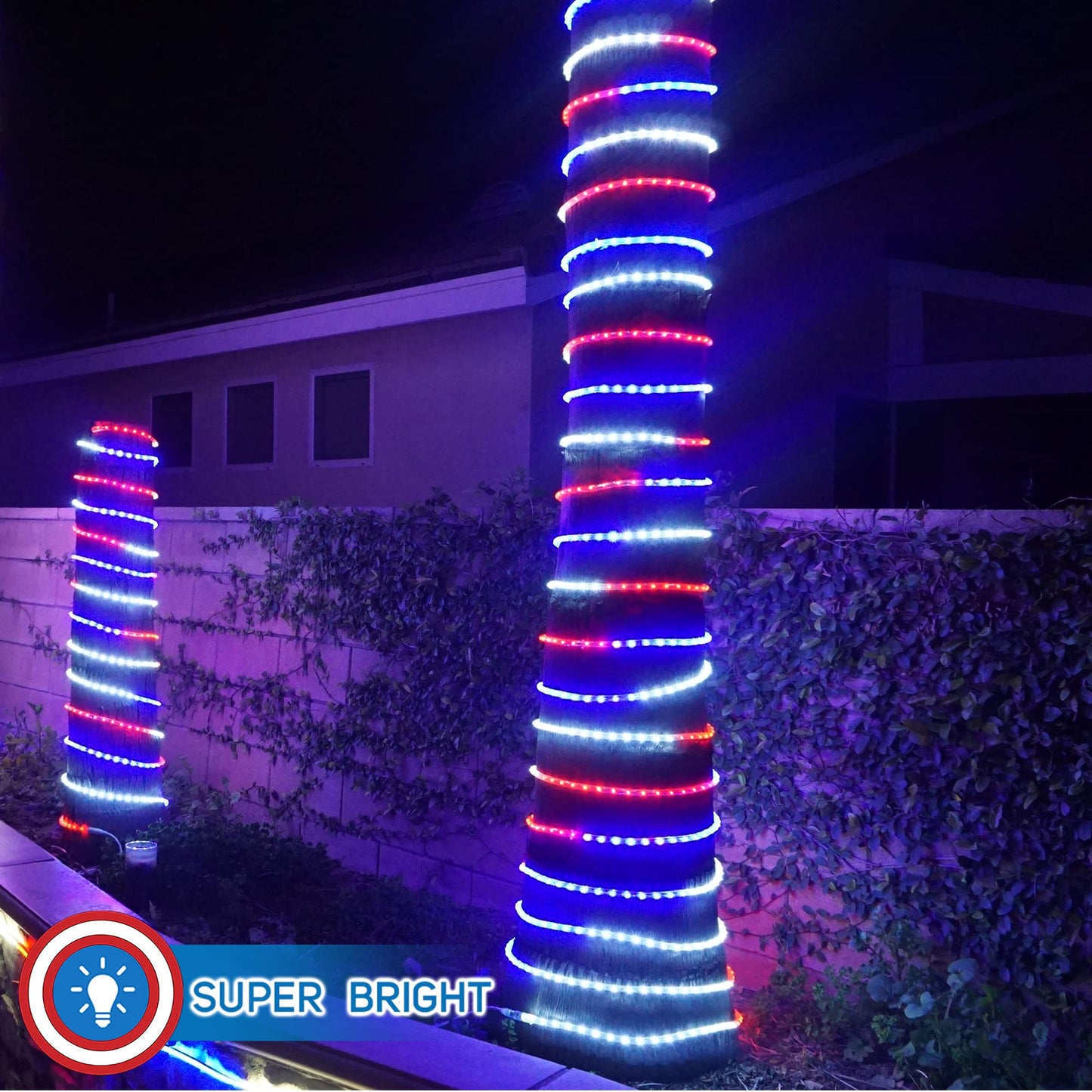 Russell Decor LED Custom Size Rope Lights for 4th of July Party Decorative Lighting Flexible cuttable Non-connectable Rope Light Red White Blue(16 ft)