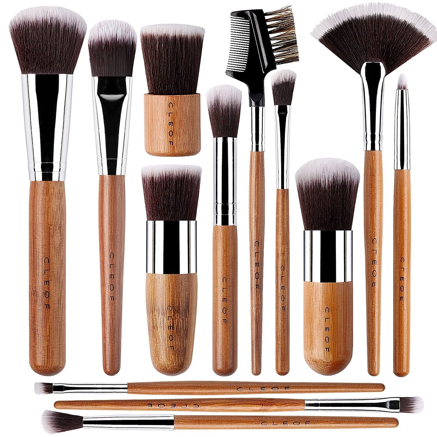 13 Bamboo Makeup Eye Brow Brushes Professional Set - Vegan & Cruelty Free - Eye shadow, Eyebrow, Eyeliner, Blending, Foundation, Blending, Blush, Powder Kabuki Brushes.…