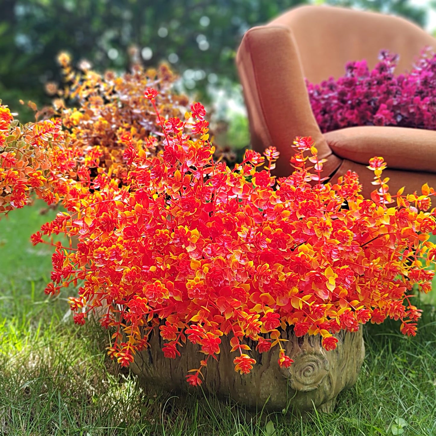 Fall Artificial Flowers for Outdoors Fake Plants - 12 Bundles Face Mums Outside Greenery UV Resistant No Fade Faux Shrubs Home Garden Porch Patio Decoration Office Thanksgiving