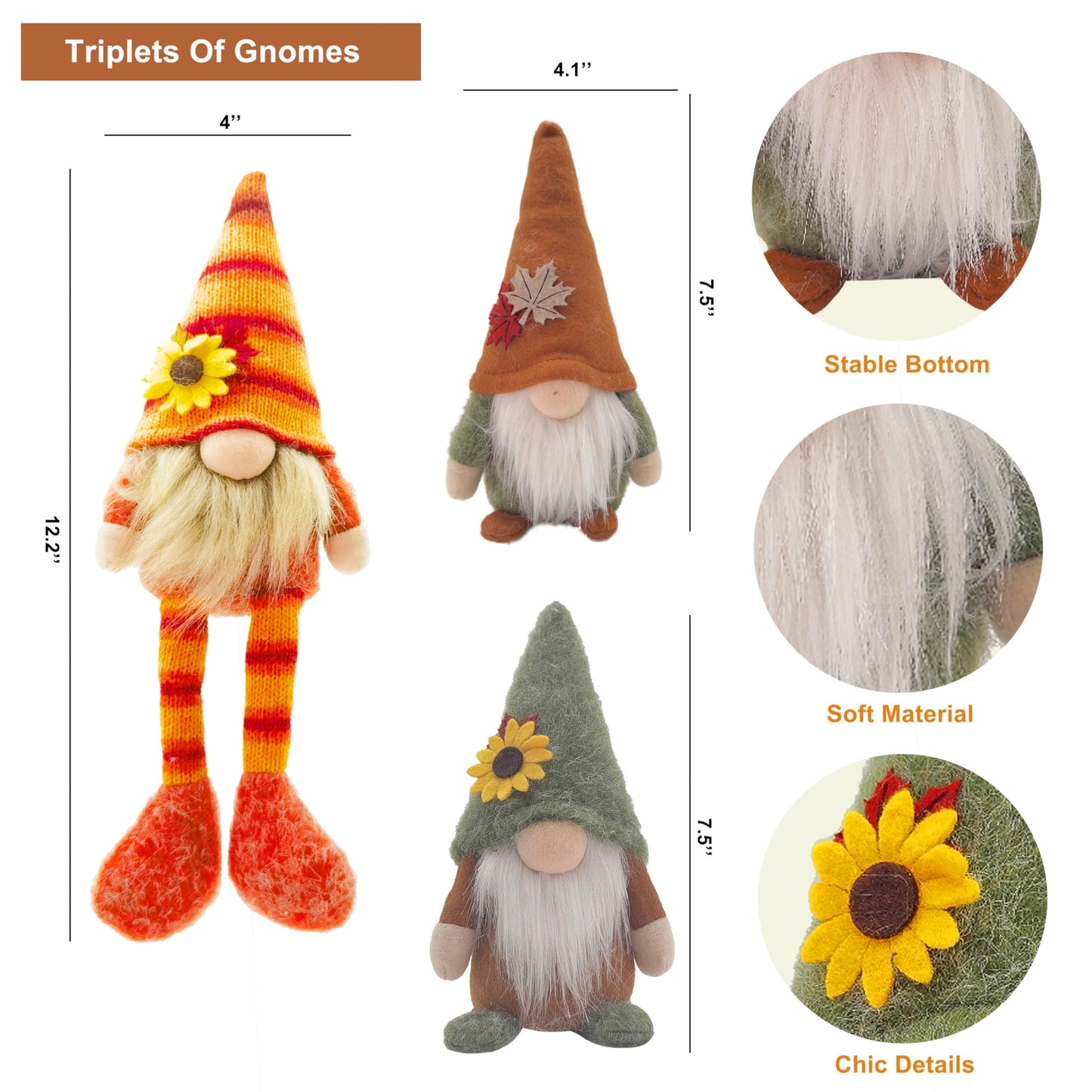 Home Fall Decor Gnomes Plush - 3PCS Table Tiered Tray Christmas Decorations - Farmhouse Autumn Pumpkin Harvest Holiday Party Gnome Ornaments (Fall Gnomes Decor)