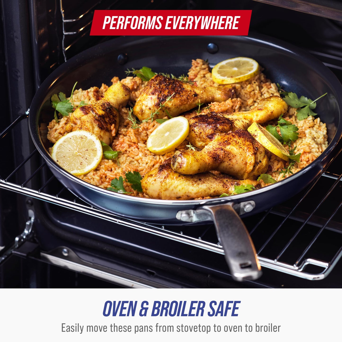 Blue Diamond 20 Piece Nonstick Cookware Set, Diamond Ceramic Pots & Pans, Dishwasher & Metal Utensil Safe, Non Toxic PFAS-Free, Kitchen Cooking Sauce & Saute Pans, Oven & Broiler to 600F, Blue