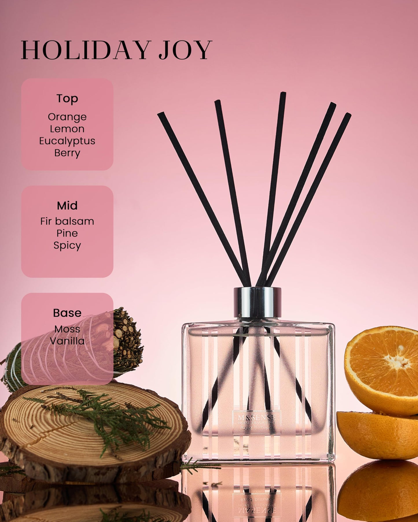 M&SENSE Citrus & Pine Scent Diffuser - 7.04oz Holiday Joy Reed Diffusers for Home, Scented Diffuser Gifts for Her, Home Fragrance Diffusers with Sticks for Bathroom Bedroom & Shelf Decor
