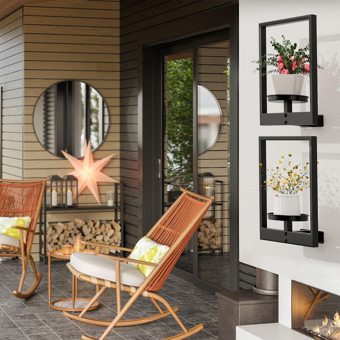 2-Pack Picture Frame Wall Plant Holder, Window Plant Shelves, Metal Wall Hanging Planters for Indoor Plants, Hanger Outdoor Plant Holder, Home Decor Display Stand for Living Room Balcony Garden Patio