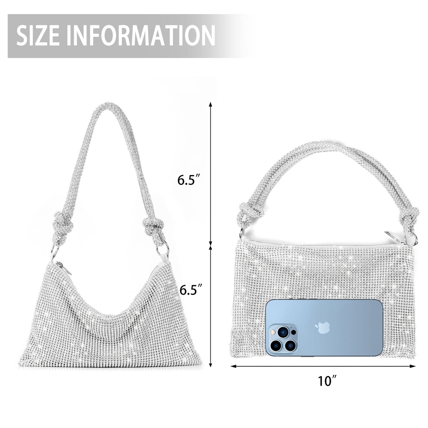 Rhinestone Purse Sparkly Evening bag Silver Clutch Purses for Women Evening, Cross Body Handbags for Party Prom Club Wedding