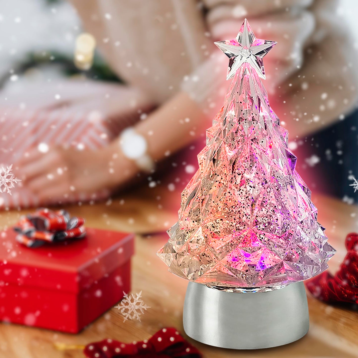 TECH ORANGE Christmas Snow Globe Lantern with Operated Water Glitters Lighted Snow Globe Lantern (Color-Changing Christmas Tree)