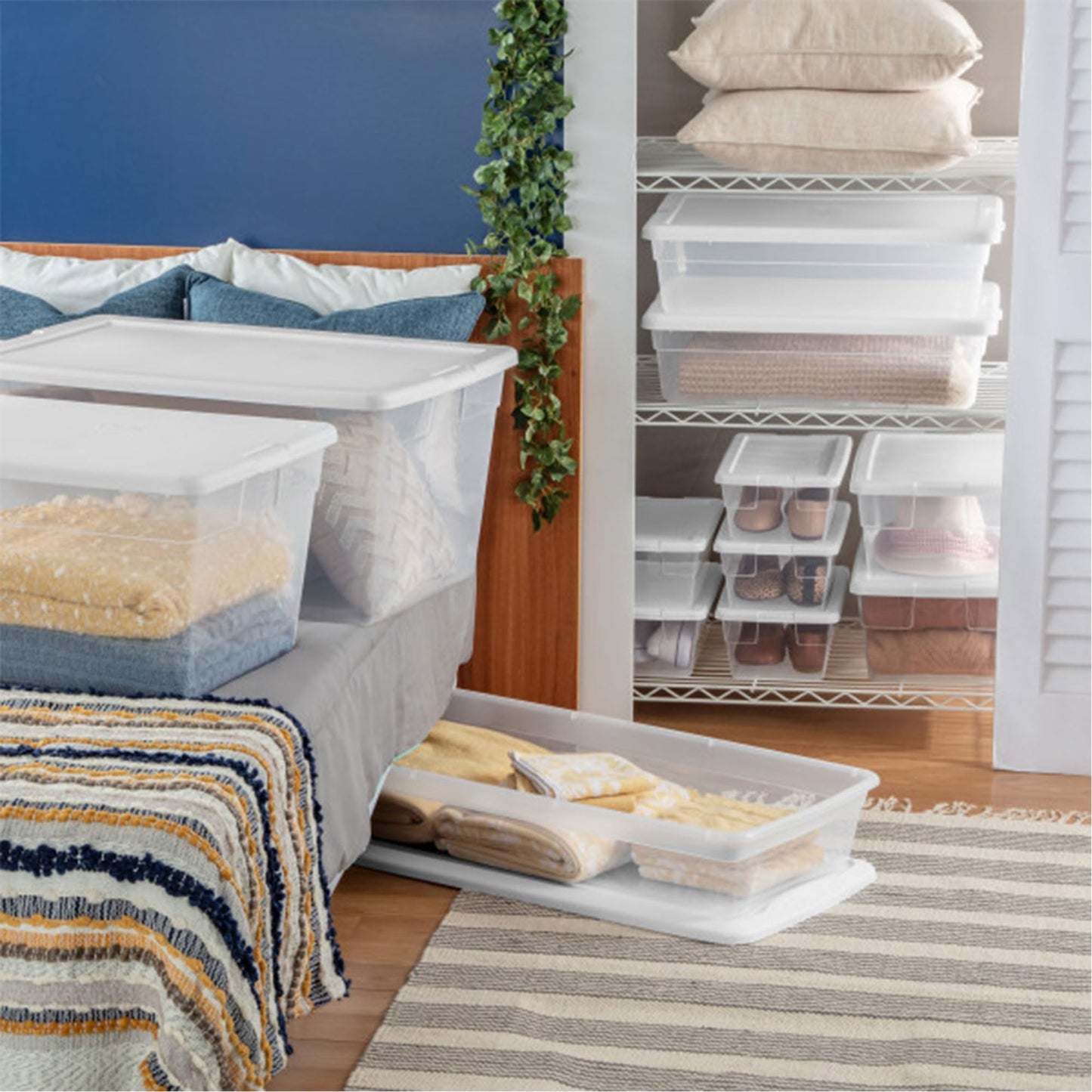 Sterilite 6-Pack 41 Quart Storage Box, Stackable Clear Plastic Bins with Snap-On Lids - Heavy-Duty Organizing Containers for Closet, Bathroom, and Office