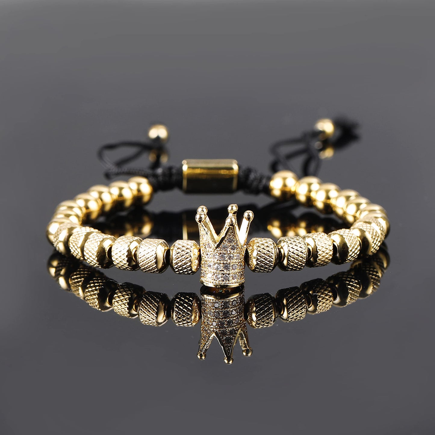 WFYOU 3PCS Stainless Steel Imperial Crown Bracelets for Men Gold Roman Numeral Bangle Bracelet Adjustable Cuff Bracelet Mens Luxury Jewelry Gifts (01:Gold-Cubic Zirconia)