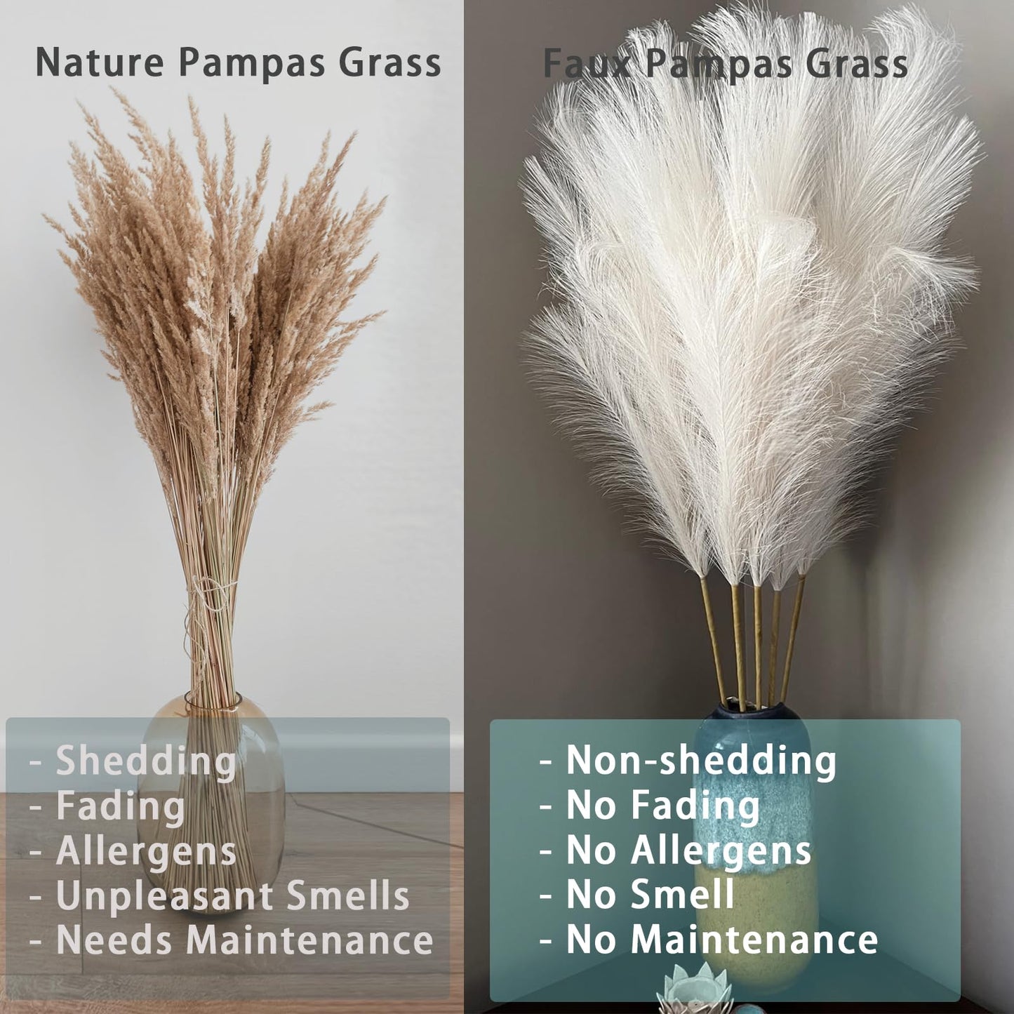 Wttisel 38" 10 Stems White Pampas Grass Tall Decor - Faux Pampas Grass Decor Tall for Floor Vase Boho Home Wedding Mothers Day Decoration