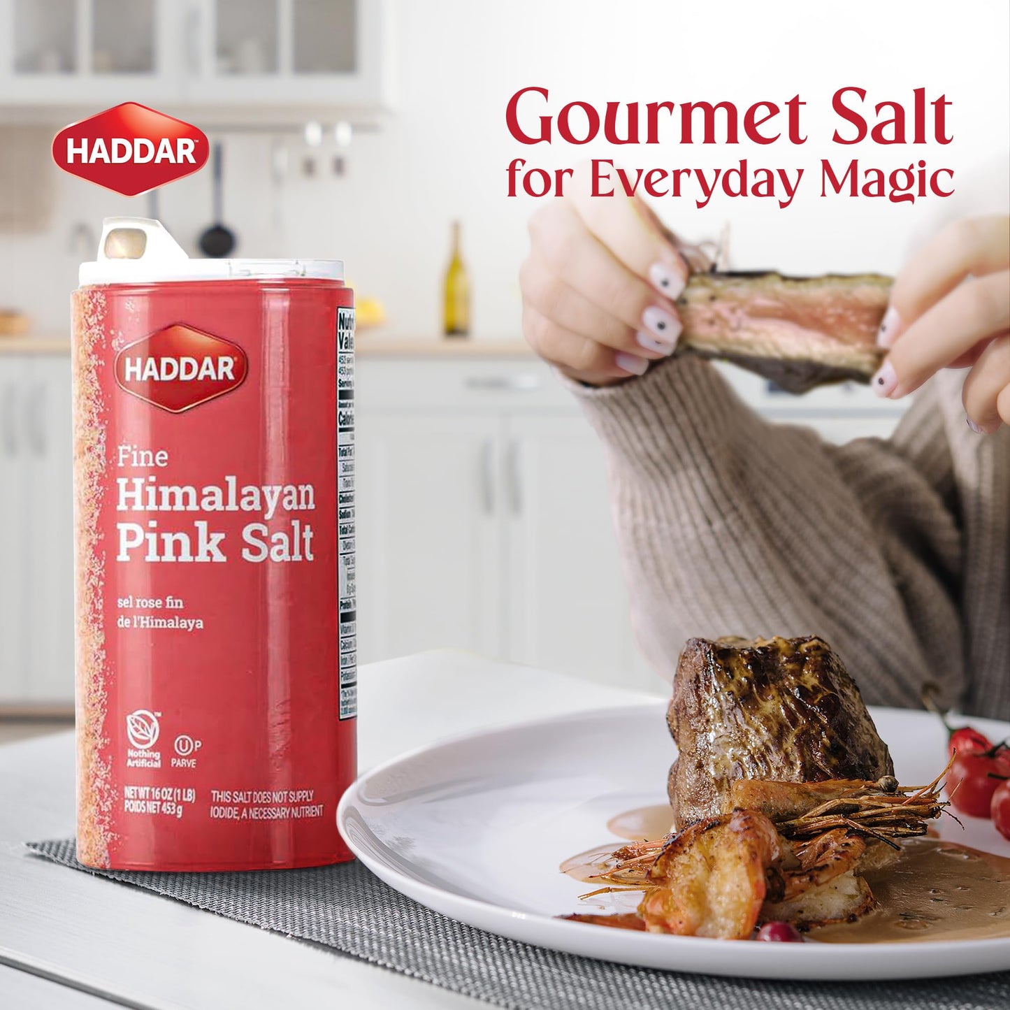 Haddar Fine Himalayan Pink Salt, 16 oz (2 Pack) | Pure and Natural Pink Himalayan Sea Salt | Rich in Essential Minerals | Gourmet Cooking and Seasoning Salt | Table Salt Alternative