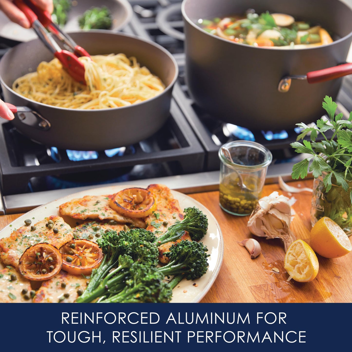 Rachael Ray - 87630 Rachael Ray Cucina Hard Anodized Nonstick Cookware Pots and Pans Set, 12 Piece, Gray with Red Handles