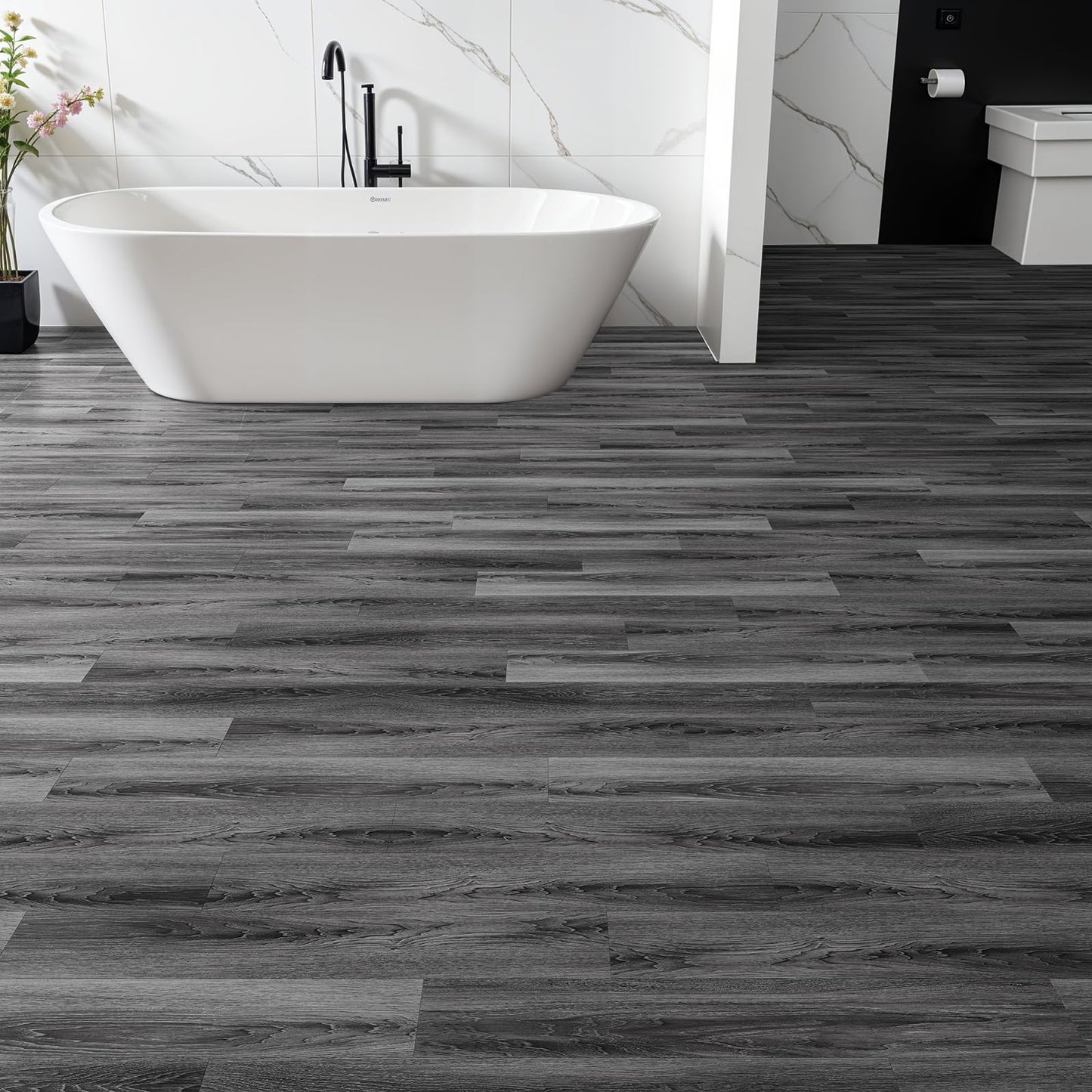 INMOZATA Peel and Stick Floor Tile Vinyl Flooring, Waterproof Vinyl Plank Flooring 36-Pack 54 Sq.Ft Wood Grain Self Adhesive Peel and Stick Flooring for Bedroom, Living Room, Kitchen, RV(Deep Gray)