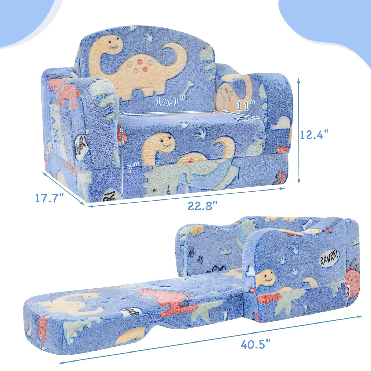 Thick Comfy Toddler Chair and Couch for Kids,2-in-1 Soft Plush Fold Out Sofa for Children,Convertible Couch to Lounger for Toddler