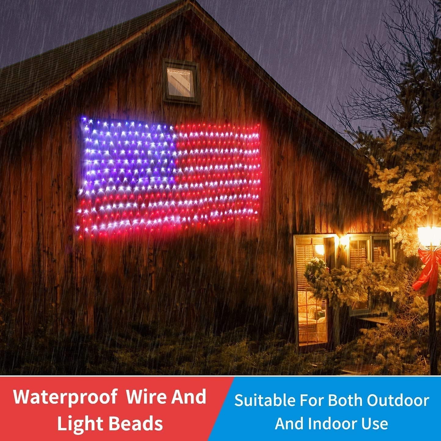 MZD8391 American Flag Lights 420 Super Bright LEDs, Waterproof LED US Flags Light for 4th of July Decorations, Memorial Day, Independence Day, Garden, Yard, Holiday, Party, Christmas Decorations