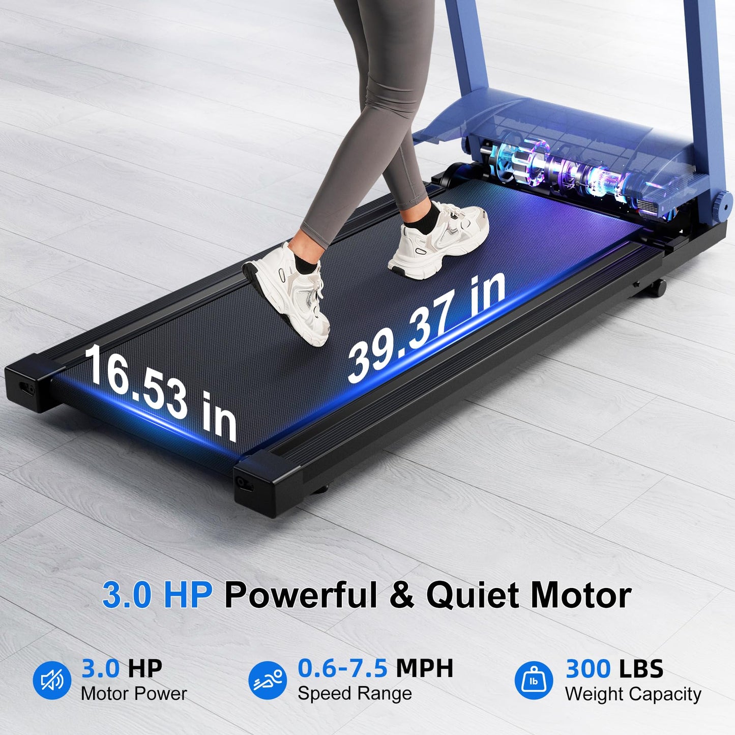 Treadmill for Home with Incline Folding Treadmills Running Machine for Small Spaces with Handle 300 LB, 3.0 HP, 7.5 MPH Foldable Treadmill with App
