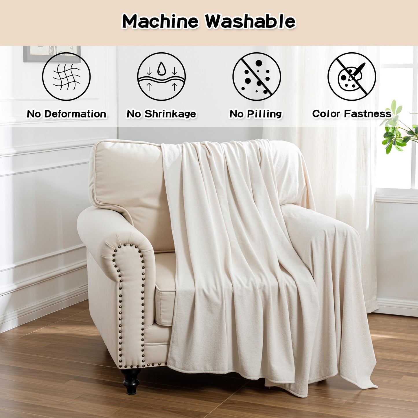 MEETSKY Chair Cover Cat Scratch Proof Recliner Chair Covers, Oversized Armchair Sofa Covers Washable Sofa Slipcover for Single Couch, Soft Small Couch Slipcover for Pets Dogs, 71" x 91", Creamy White