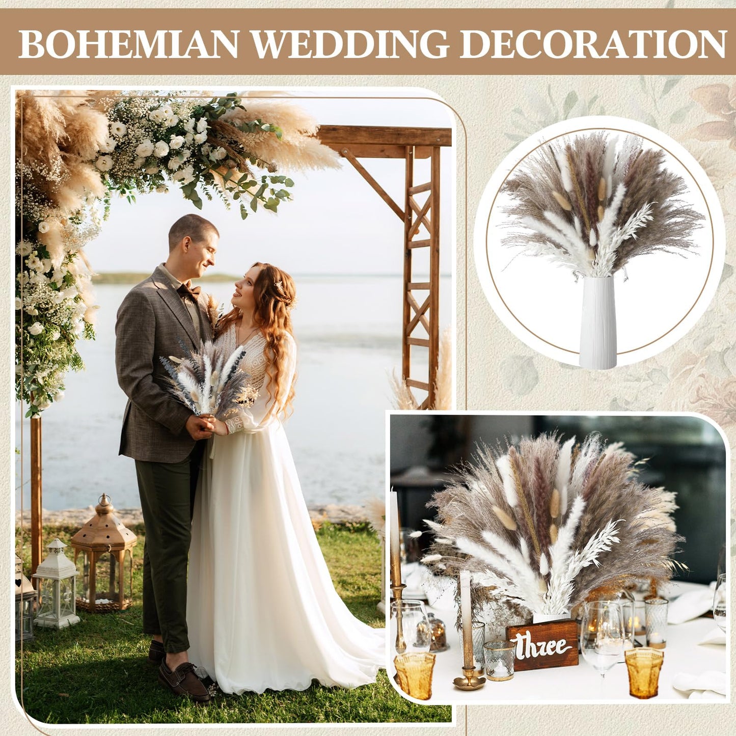 Nuanchu 703 Pcs Dried Pampas Grass Decor Boho Flower Bouquet Bulk with Bunny Tails, Reed Grass for Wedding Home Table Rustic Farmhouse Party Office(Retro Style)