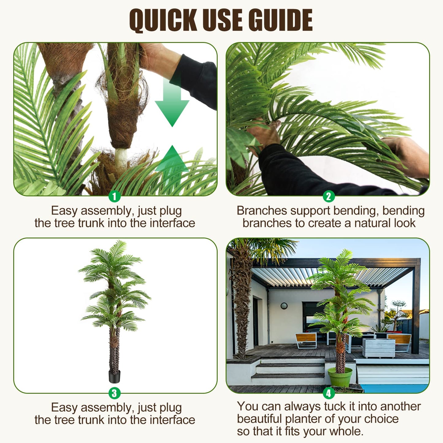 Keeplush 8.5ft Tall Artificial Palm Tree for Outdoors - Triple Phoenix Palm, UV Resistant, Large Fake Silk Palm Tree - Perfect for Patio, Poolside, Home Indoor Aesthetic Decor