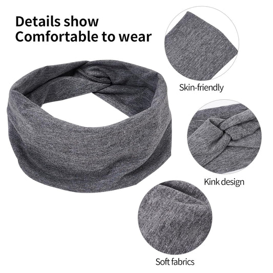 6 Pack Women's Non-Slip Wide Stretchy Twist Cross Headbands - Solid Colors Ideal for Yoga, Fitness, and Daily Use