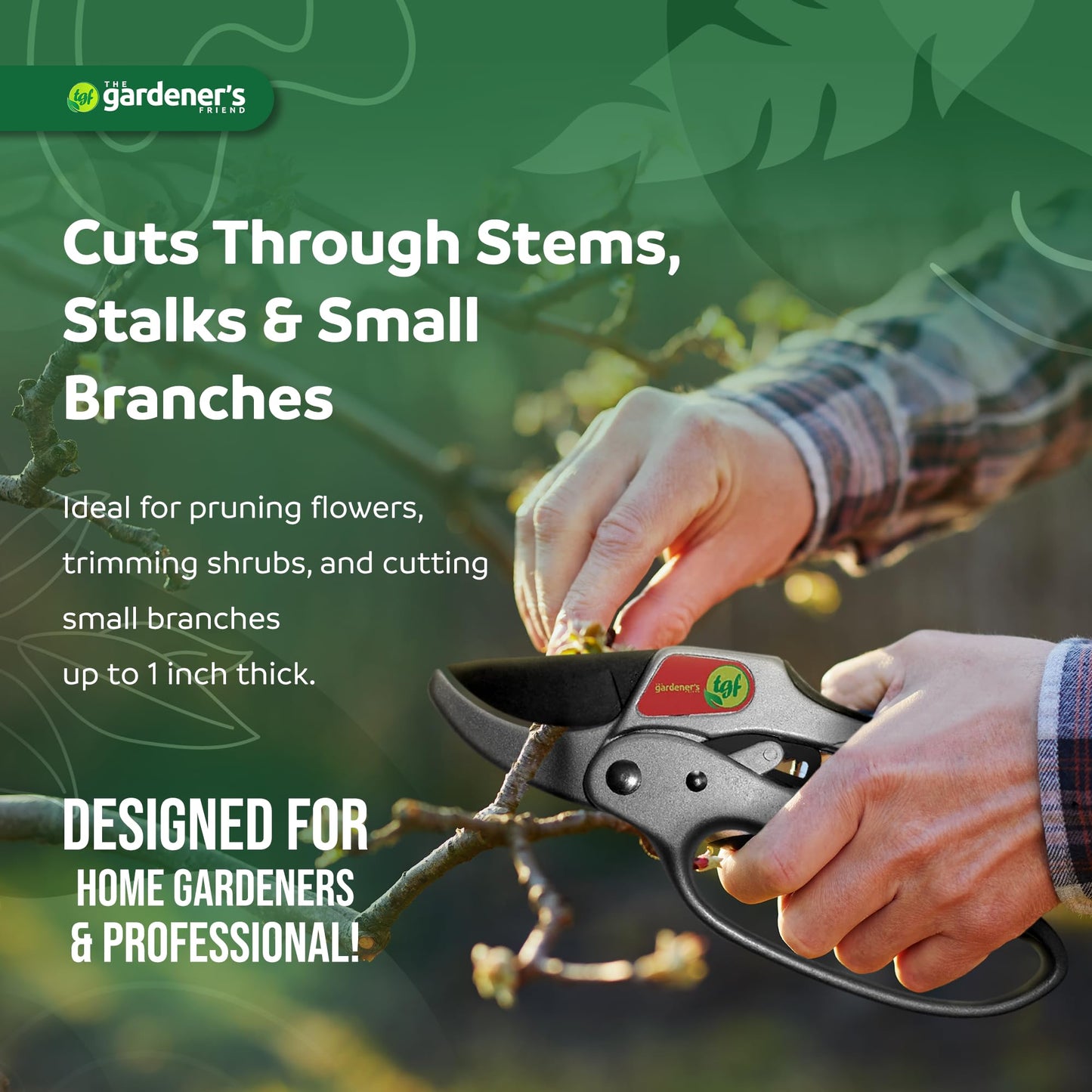 Ratchet Pruning Shears Gardening Tool – Anvil Pruner with Assisted Action – Ratcheting Pruners for with Heavy Duty, Nonstick Steel Blade – Garden Tools by The Gardener's Friend