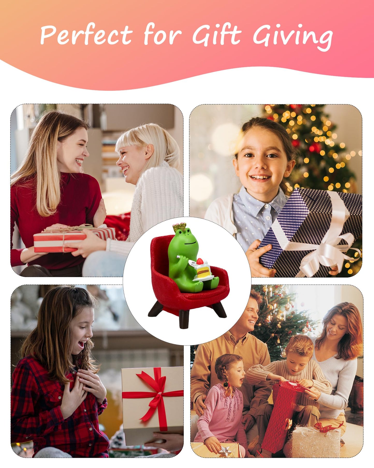 Refintural Miniature Frog Eating Cake Figurine - Funny Frog Sculpture for Shelf, Desk Decoration - Perfect Cute Frog Gift for Frog Lovers(Red Sofa)