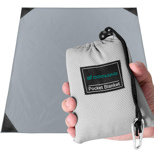 Odoland Pocket Blanket Picnic Blanket, 71" x 63" SandProof Waterproof Outdoor Beach Blanket with Portable Bag, Foldable Lightweight Sand Free Quick Drying Beach Mat for Hiking Camping Travel,Grey