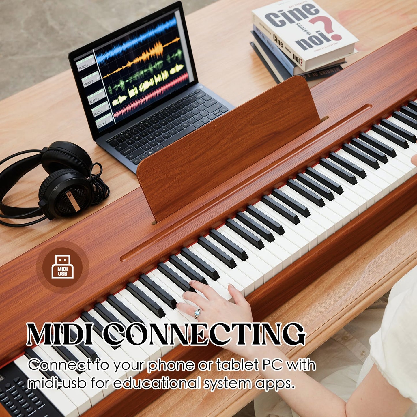 KUMENG digital Piano 88 Key Semi Weighted Keyboard,Full-size Electric Piano for Beginners,with Sheet Music Stand,Pedal,Power Adapter,Headphone Mode,USB-MIDI (KU-3506 Digital Piano with Stand)