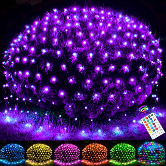 OYCBUZO 14.8ft x 5ft Christmas Net Lights, 240LED Color Changing Outdoor Christmas Mesh String Lights Multicolor Green Blue Waterproof Connectable for Halloween Xmas Tree Bushes Holiday Party Decor