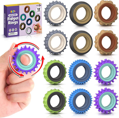 Fidget Toys Adults Sensory Rings: 12 Pack Texture Spinner Rings - Stress Relief Sensory Toys for Kids ADHD - Quiet Desk Fidgets for Anxiety Office for Adults Teens