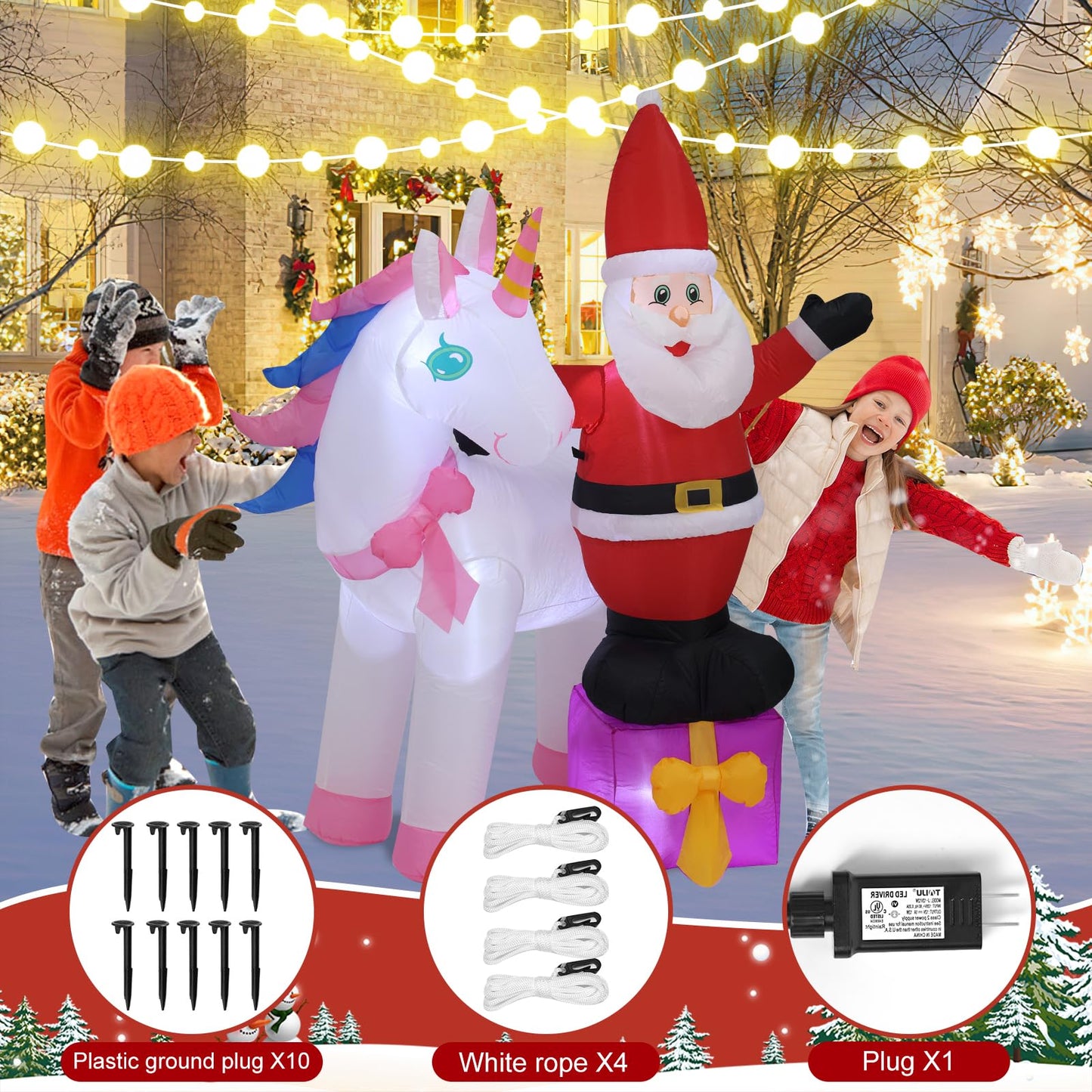 InfleasJoiy 6FT Old Man Unicorn Christmas Inflatable Decoration with LED Lights for Holiday Celebration Decorations on Yard, Lawn and Patio