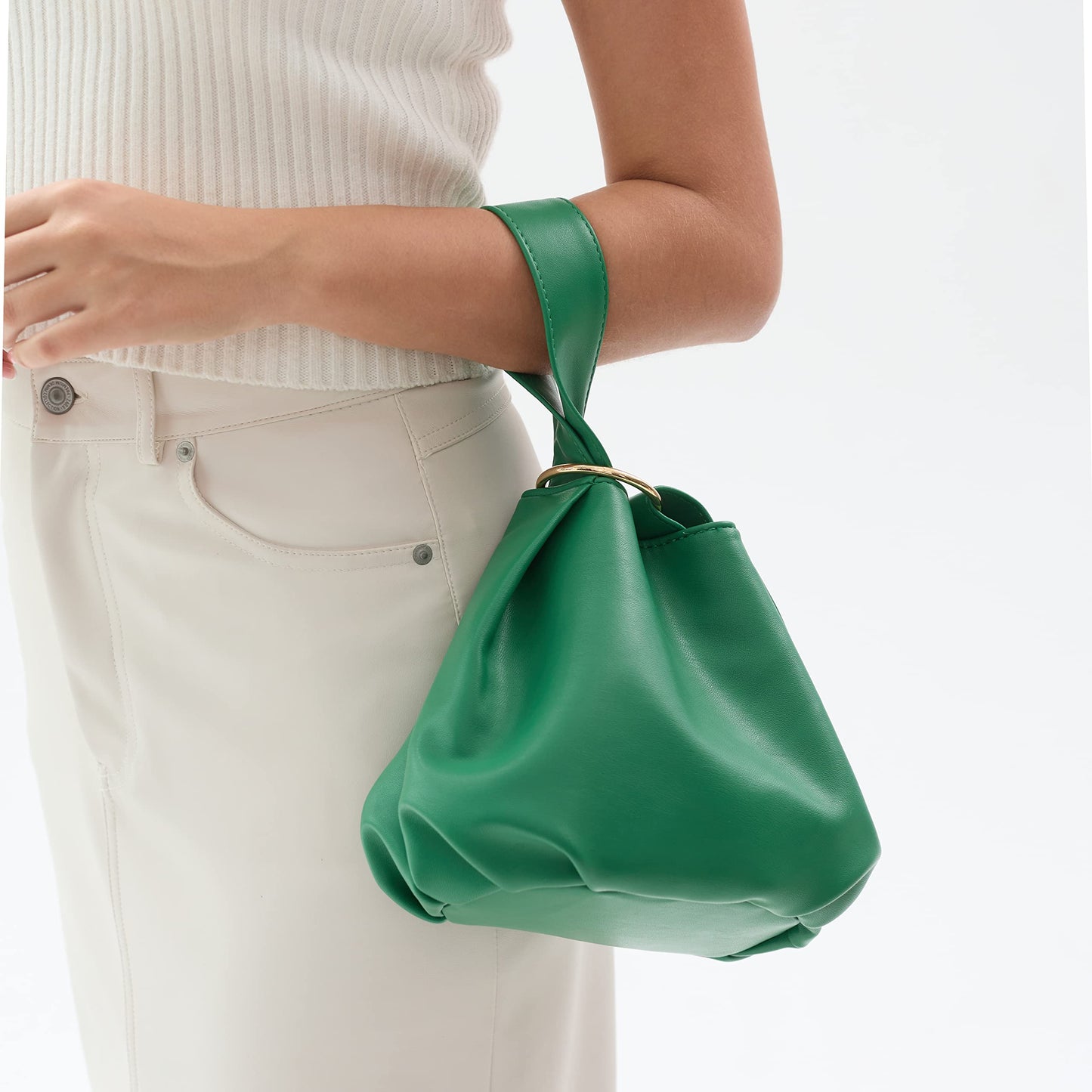 Women's Clutch Soft Vegan Leather Hobo Top Handle Bag Small Tote Purse (Green)