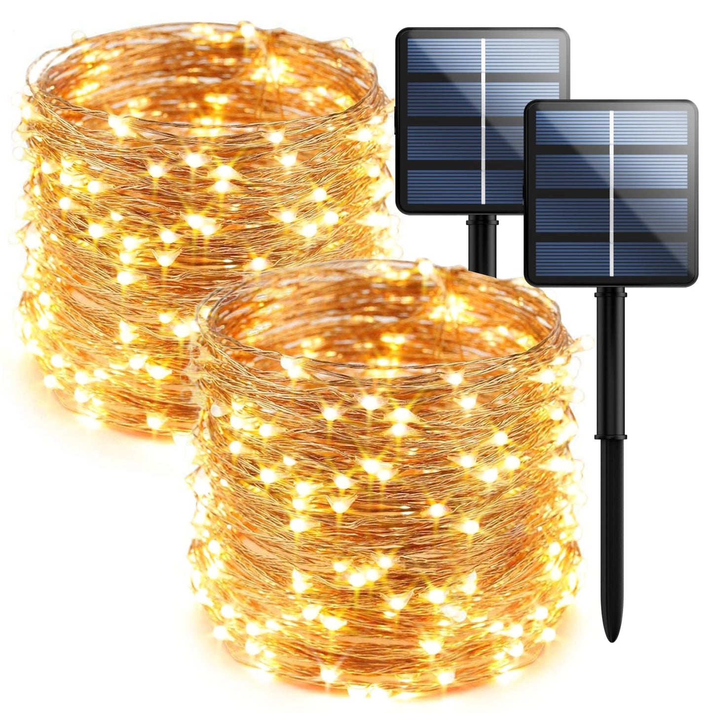 2-Pack 200 LED Solar String Lights for Outside,Solar Fairy Lights for Outside Waterproof,Solar String Lights Outdoor with 8 Modes for Christmas Tree,Balcony, Party,Wedding Decorations (Warm White)