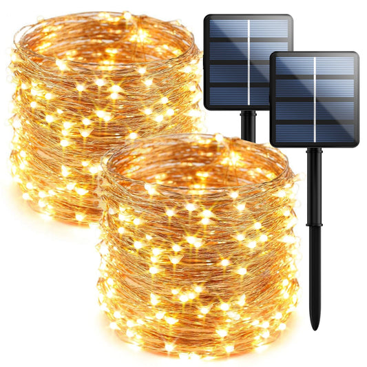 2-Pack 200 LED Solar String Lights for Outside,Solar Fairy Lights for Outside Waterproof,Solar String Lights Outdoor with 8 Modes for Christmas Tree,Balcony, Party,Wedding Decorations (Warm White)