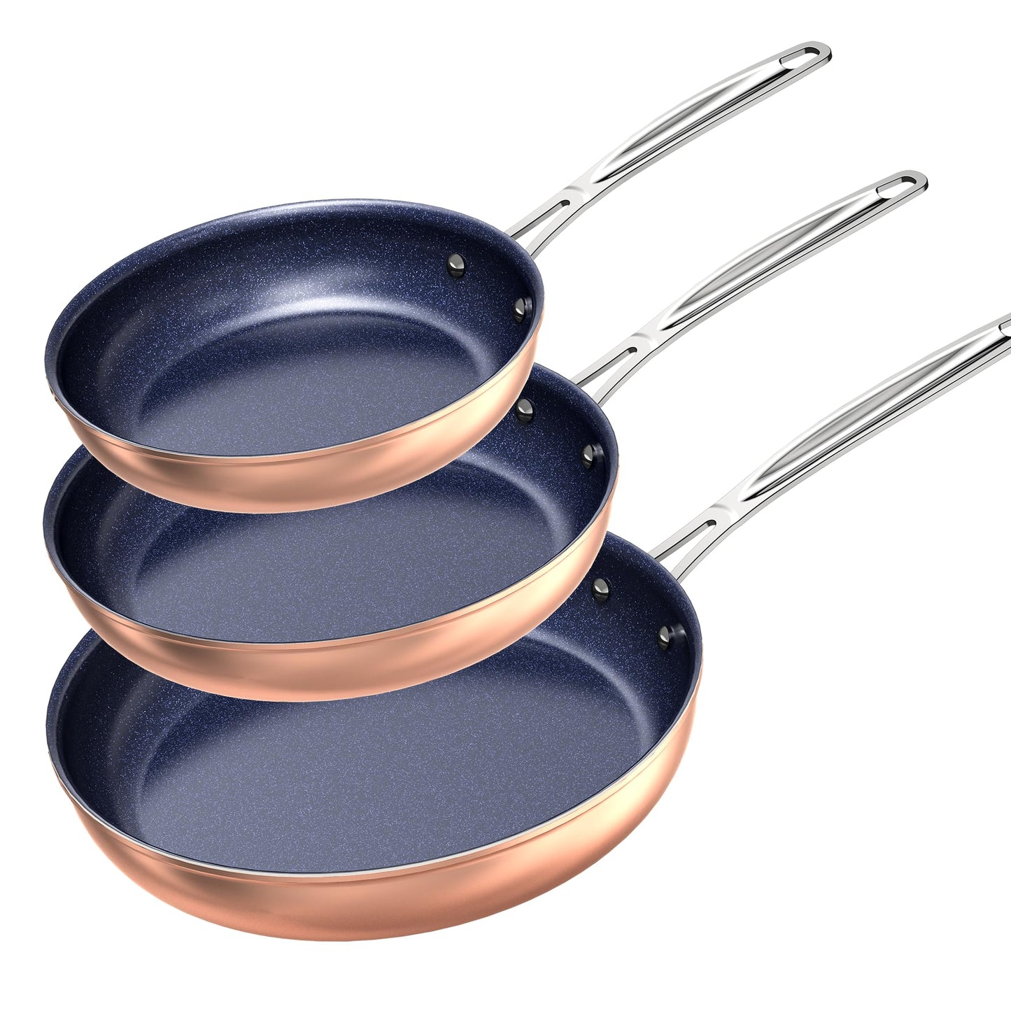 Nuwave 3-Piece Fry Pan Set, 8”, 10”, 12” Forged Lightweight, G10 Healthy Duralon Blue Ceramic Ultra Non-Stick, Induction-Ready & Works on All Cooktops, Ergonomic Stay-Cool Handles