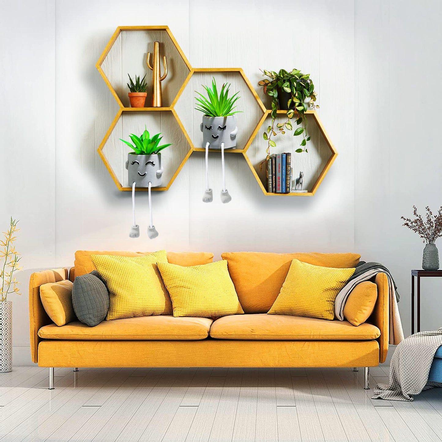 skycoo 2Pack Fake Plants in Cute Pots, Indoor Faux Plants Decorations Lifelike with Artificial Flowers for Office Bathroom Bedroom Living Room Kitchen Home Farmhouse Shelf Decor D