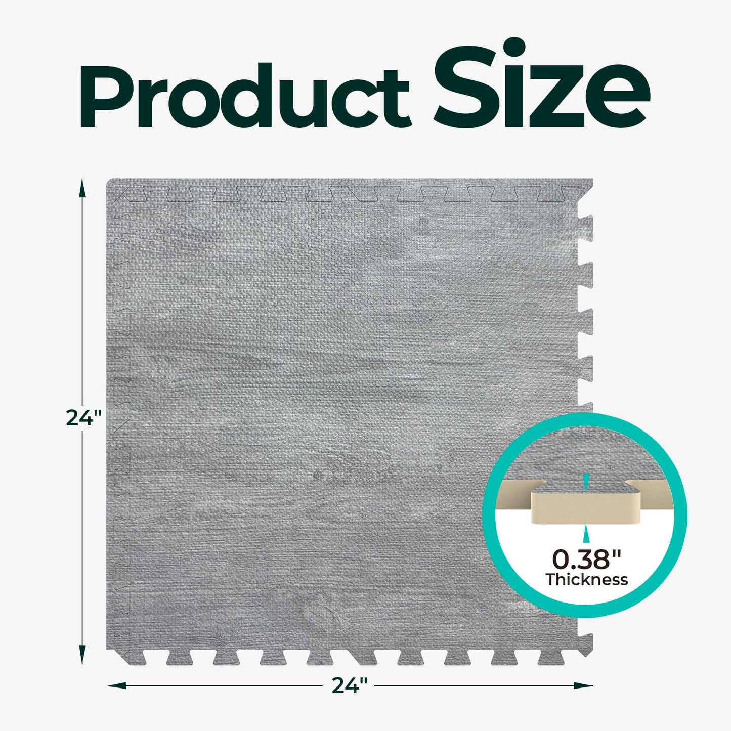 100 Sq. Ft 3/8 Inch Thick Printed Foam Tiles Interlocking Foam Mat, 24" x 24", 25 pcs, Grey Wood Grain Style Print
