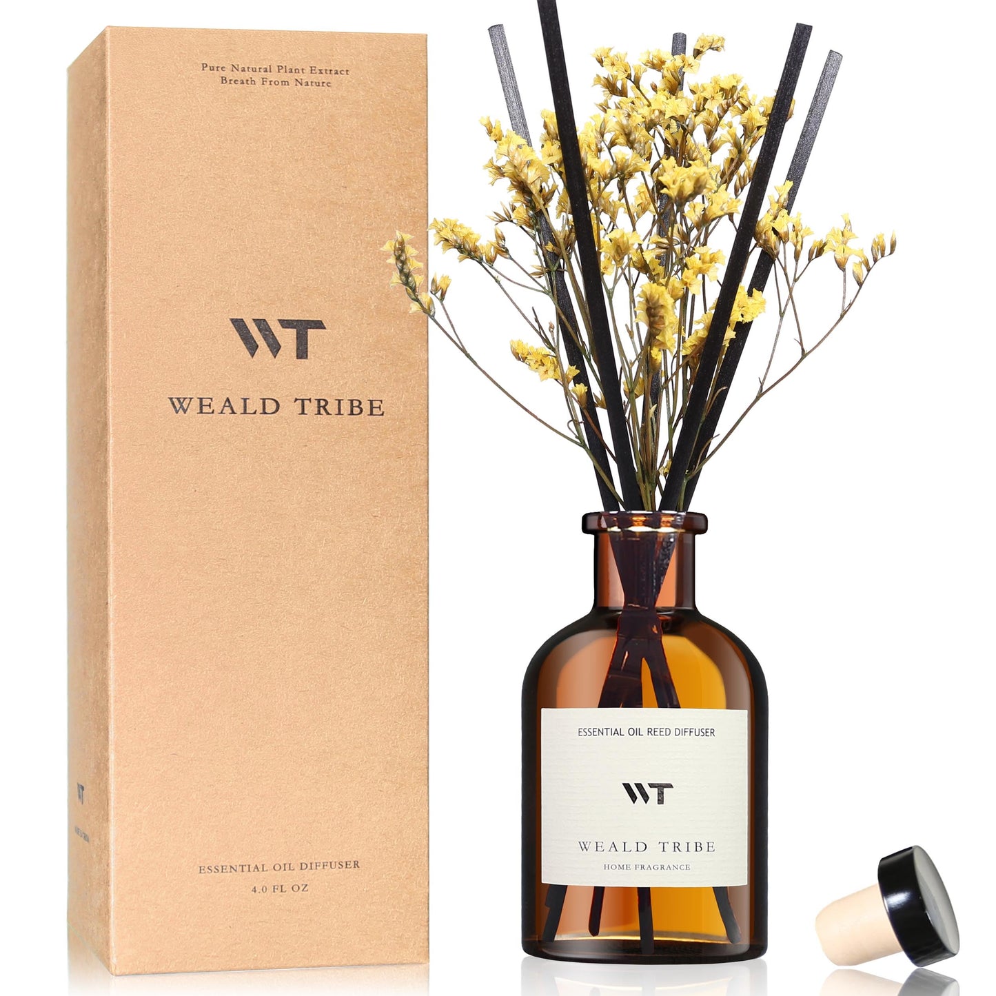WEALD TRIBE Flower Reed Diffuser Set Eucalyptus & Lavender Scent For Bathroom Accessories Shelf Decor & Air Fresheners, Sticks Defusers With 4.0 fl oz Essential Oils, House Bedroom Office Decor & Gift
