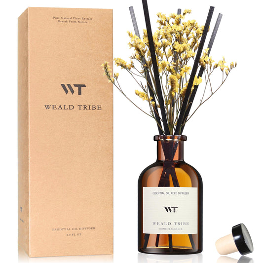 WEALD TRIBE Flower Reed Diffuser Set Eucalyptus & Lavender Scent For Bathroom Accessories Shelf Decor & Air Fresheners, Sticks Defusers With 4.0 fl oz Essential Oils, House Bedroom Office Decor & Gift