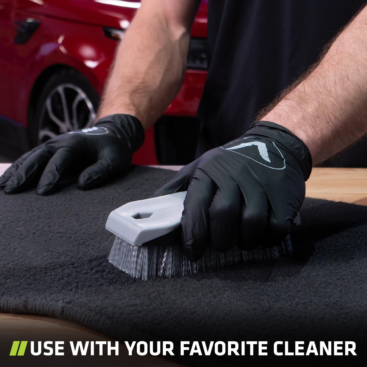 VIKING Carpet Cleaning and Scrub Brush for Floor Mats, Cleaning Brush for Car Interior and Home, Grey, 6.4 x 2.8 x 1.8 Inch